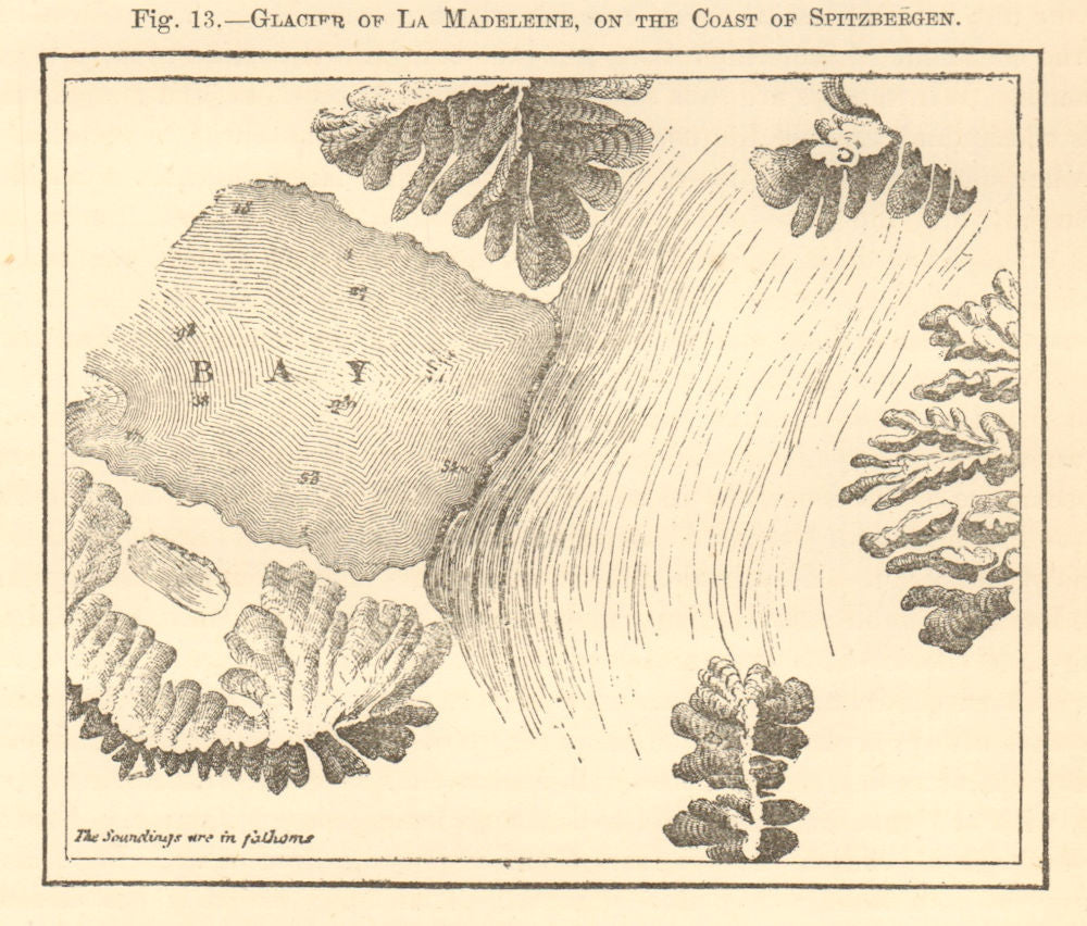 Glacier of La Madeleine, Spitsbergen. Norway. Svalbard. Sketch map 1886